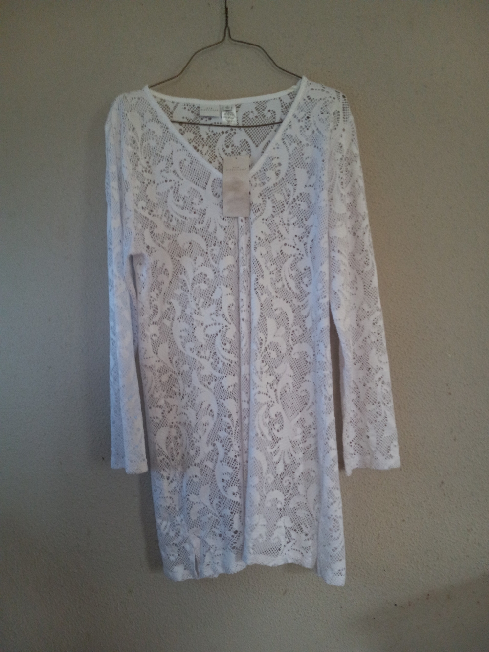 new directions White Crochet Lace V-Neck Cardigan